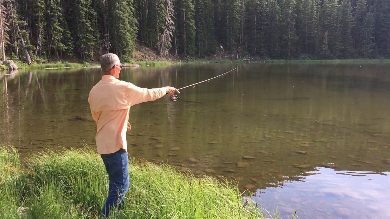 Fisherman casting in a New Mexico trout stream